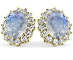 Women's Oval Moonstone and Diamond Accented Earrings 14k Yellow Gold (10.80ctw)