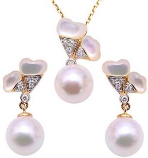 18K Gold Luxurious 8mm White Japanese Akoya Pearl Seawater Cultured Pearl Pendant Necklace