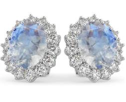 Women's Oval Moonstone and Diamond Accented Earrings 14k White Gold (10.80ctw)