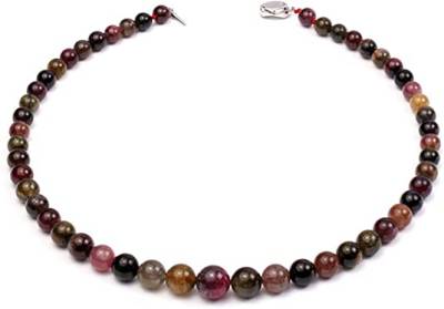 Colorful Round Tourmaline Beads Necklace Natural Precious Stone