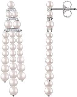 14k White Gold Freshwater Cultured Pearl and Diamond Dangle Earrings