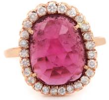 Real 3.60 Ct Pink Tourmaline Gemstone Cocktail Ring Diamond Pave Solid 14k Rose Gold Fine Jewelry