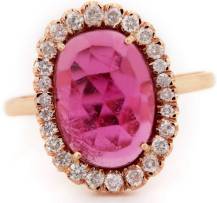 Genuine 0.40 Ct Diamond Pave Pink Tourmaline Gemstone Cocktail Ring Solid 14k Rose Gold