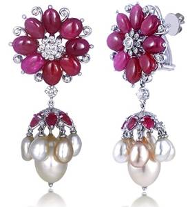 18K Yellow Gold And 1.42 Carats Brilliant Cut Diamond and Ruby Earrings