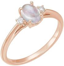 14k Rose Gold Celestial Moonstone Rainbow Moonstone .06 Dwt Diamond Ring Size 6.5