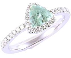 Real 18K White Gold Trillion White AAA Paraiba Tourmaline Diamond April Birthstone Halo Ring Wedding