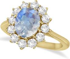14k Gold Princess Kate Middleton Oval Moonstone and Diamond Accented Ring