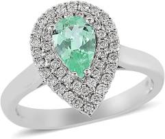 Real 18K White Gold Pear AAA Paraiba Tourmaline White Diamond April Birthstone Halo Ring Anniversary Jewellery