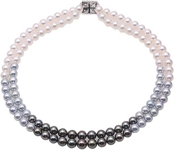 Natural 8.5-9.5mm White Gray Round Akoya Seawater Pearl and Black Tahitian Pearl Necklace