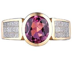 Genuine Pink Tourmaline 14K Yellow Gold Natural Diamond Wedding Ring for Women