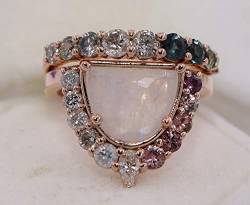 Moonstone Ring and Multi Stone Wedding Band, Colorful Sapphires Ring