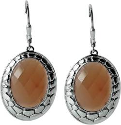 Natural Oval Peach Moon Stone White Gold Uniqe Drop Dangle Earrings