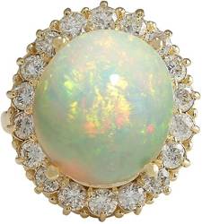 13.54 Carat Natural Multicolor Opal and Diamond (F-G Color, VS1-VS2 Clarity) 14K Yellow Gold Luxury Cocktail Ring for Women