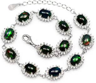 Natural 7X5 MM Oval Ethiopian Welo Fire Opal Gems 925 Sterling Silver Adjustable Chain Bracelet
