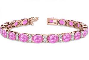 14k Gold Diamond and Oval Cut Pink Sapphire Tennis Bracelet (13.62ct)