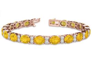 14k Gold Diamond and Oval Cut Yellow Sapphire Tennis Bracelet (13.62ct)