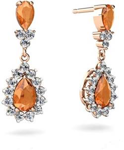 14kt Gold Fire Opal and Diamond 5x3mm Pear Halo Pear Dangle Earrings