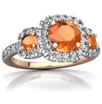 14K Rose Gold Fire Opal and Diamond Round Regal Halo Ring