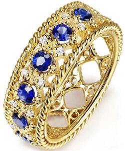 18K Gold Diamond and Sapphire Anniversary Ring Wedding Band