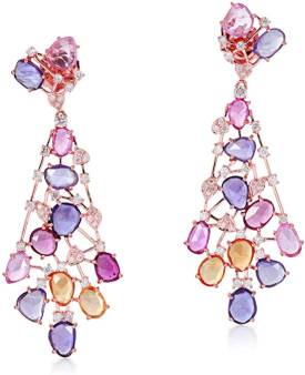 Natural Sapphire Dangle Earrings 18k Rose Gold Jewelry