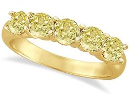 14k Gold Five Stone Fancy Yellow Canary Diamond Anniversary Ring 14k White (1.50ct)