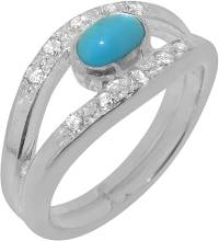 18k White Gold Natural Turquoise Diamond Womens Band Ring