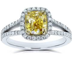 Fancy Vivid Yellow Cushion Diamond Halo Split Shank Ring