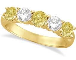 14k Gold Yellow Canary and White Diamond Five Stone Ring Anniversary Band (1.50ctw)