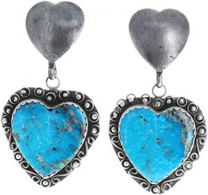 Turquoise Hearts and Sterling Earrings Large Deep Blue
