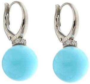 18k Gols Turquoise Stone And White Cubic Zirconia Woman Earrings