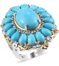 Oval Sleeping Beauty Turquoise Cocktail Ring Vermeil Yellow Gold 925 Sterling Silver Platinum Plated Engagement Wedding