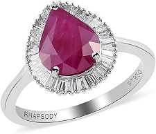950 White Platinum Pear Shape Ruby and Diamond Wedding Anniversary Bridal Ring