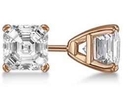14k Rose Gold G-H VS-SI 2ct Unique 4-Prong Basket Asscher Diamond Earrings