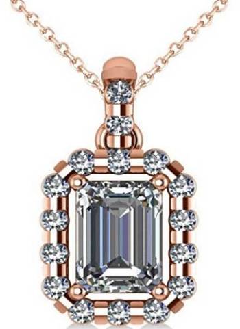 14k Gold Emerald-Cut Diamond Pendant Necklace