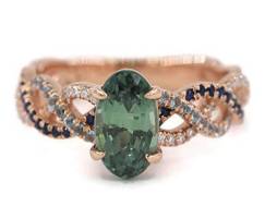 Oval Teal Blue Green Sapphire Twist Rope Ring