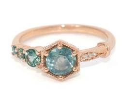 Teal Montana Green Hexagon Sapphire Vintage Edwardian Cluster Engagement Ring