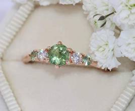 Round Green Unheated Montana Sapphire Engagement Ring