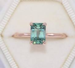 14k Rose Gold Teal Blue Green Mermaid Sapphire Ring