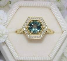 Hexagon Teal Montana Sapphire Ring