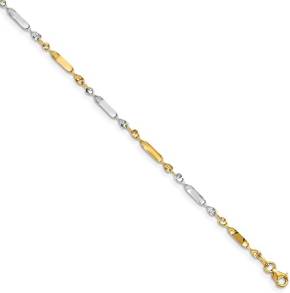 Solid 14k Yellow and White Gold Two Tone Twisted Link Anklet