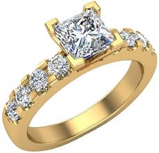 1.00 Carat Princess Cut 18K Gold Solitaire Diamond Engagement Ring 0.50 ct (G-H,VS1-VS2) Center Diamond