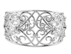 925 Sterling Silver Filigree Scroll Cuff CZ Bangle Bracelet for Women