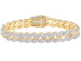 10K Yellow Gold Mens Diamond Cuban Stunning Fine Bracelet 9 Ctw