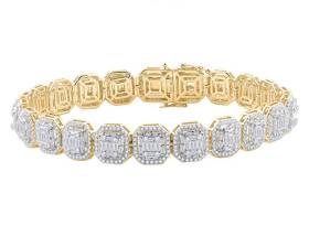 14K Yellow Gold Mens Baguette Diamond Stylish Link Bracelet