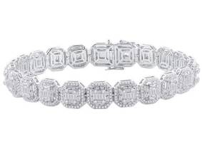 14K White Gold Mens Baguette Diamond Link Bracelet 8 Ctw