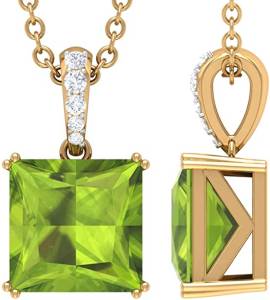 14K Yellow Gold With Chain 1.75 CT Peridot Pendant Necklace