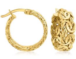 18 Karat Polished Yellow Gold Byzantine-Link Hoop Earrings