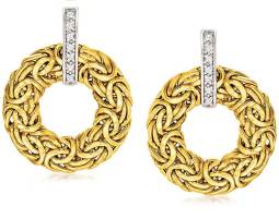 14kt Yellow Gold Byzantine Circle Drop Earrings With Diamond Accents