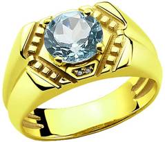 10K Solid Yellow Gold Ring for Men with 4 Diamond Accents and Blue Topaz