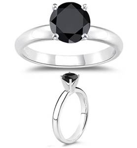 1.47 Cts GIA Certified AAA Round Brilliant Natural Black Diamond Ring in Platinum